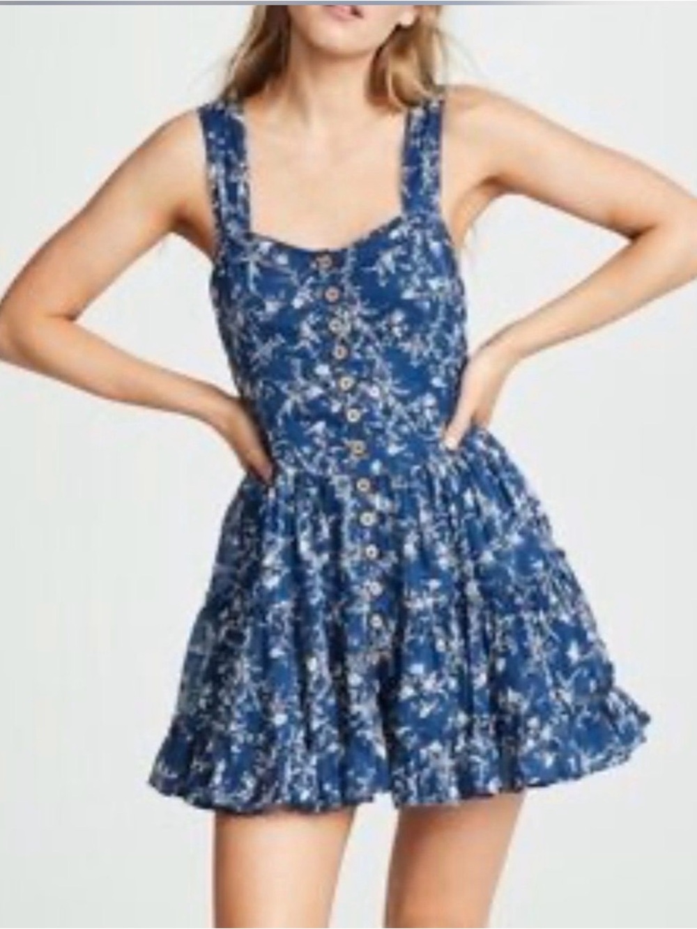 Free People Dance on the Blacktop floral mini dress Blue combo